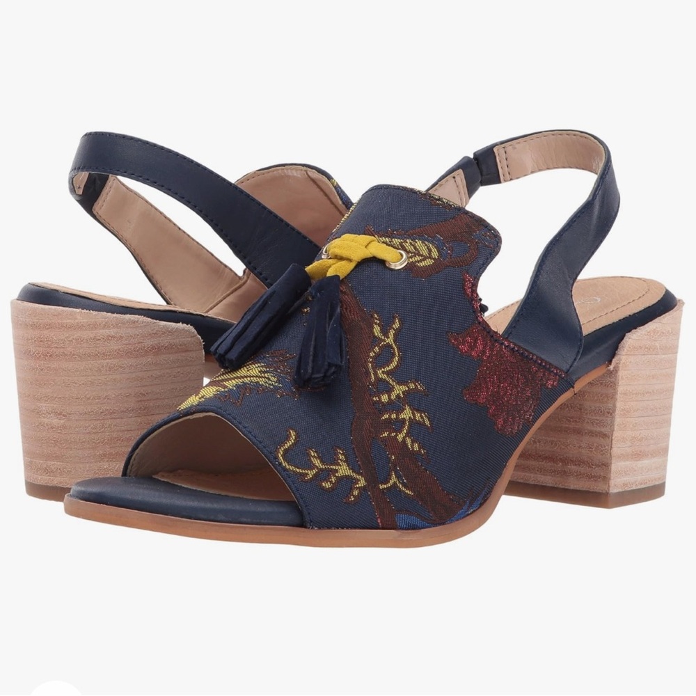 Navy Blue Embroidered Slingback Heels